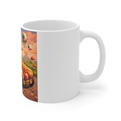 Hot Dog Banana Racer Mug — Whimsical Surreal Retro Art Coffee Cup