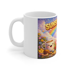 Sunshine Vibes Mug — Cute Rainbow, Smiling Sun & Corgi Coffee Cartoon Mug