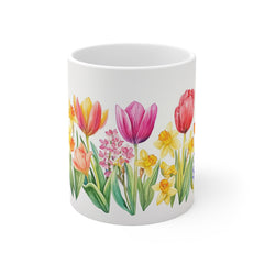 Floral Spring Tulip & Daffodil 11oz Mug — Watercolor Garden Coffee Cup