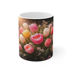 Floral Tulip Photo Mug — Spring Bouquet 11oz Coffee Cup