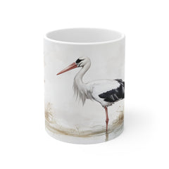 Stork Watercolor Mug — 11oz White Ceramic Coffee Cup