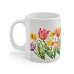 Floral Spring Tulip & Daffodil 11oz Mug — Watercolor Garden Coffee Cup