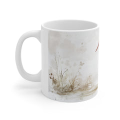 Stork Watercolor Mug — 11oz White Ceramic Coffee Cup