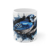 Blue Jay Bird Watercolor Mug — 11oz Ceramic Coffee Cup