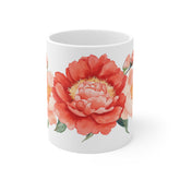 Floral Peony Mug — Watercolor Red & Peach Flower Coffee Cup
