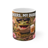 Cheers My Dudes Frog Coffee Mug – Funny Frog with Beer 11oz Ceramic Mug