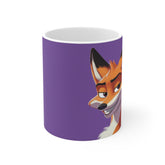 Fox Portrait Coffee Mug — Playful Purple 11oz Ceramic Mug for Animal Lovers