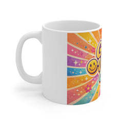 Good Vibes Only Mug — Retro Smile Rainbow Coffee Cup