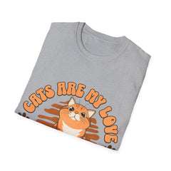 Cat & Coffee T-Shirt — "Cats Are My Love, Coffee Is My Life" Cute Cat in Coffee Mug Tee