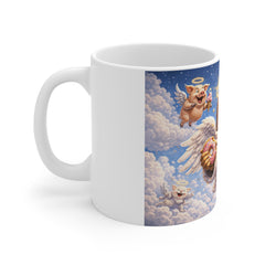 Funny Angel Pig Coffee Mug — Whimsical Donut & Beer Heaven 11oz Ceramic Mug