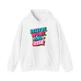 Believe, Work, and Rise Hoodie — Motivational Graphic Pullover