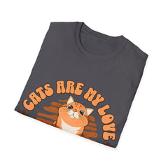 Cat & Coffee T-Shirt — "Cats Are My Love, Coffee Is My Life" Cute Cat in Coffee Mug Tee