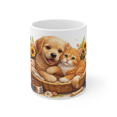 Cute Puppy and Kitten Mug — Adorable Pet Friends Coffee Cup