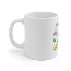 Monkey Thumbs Up Mug — Cute Cartoon Monkey with Sunglasses, Rainbow & 'LOL! DUDE!' Coffee Cup