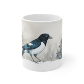Watercolor Magpie Coffee Mug — Winter Bird Art Ceramic Mug
