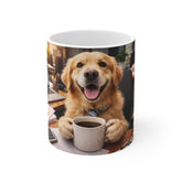Dog Office Mug – Cute Golden Retriever with Coffee Desk Scene, Cute Pet Work-from-Home Gift