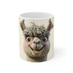 Happy Llama Coffee Mug — Cute Smiling Alpaca 11oz Ceramic Mug, Funny Animal Gift for Coworkers & Kids