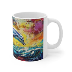 Dolphin Art Mug – Colorful Ocean Splash 11oz Coffee Cup