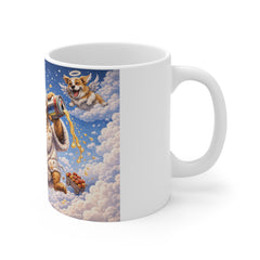 Funny Angel Pig Coffee Mug — Whimsical Donut & Beer Heaven 11oz Ceramic Mug