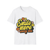 Smile More Worry Less T-Shirt — Retro Floral Positive Vibes Tee