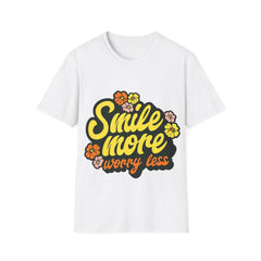Smile More Worry Less T-Shirt — Retro Floral Positive Vibes Tee