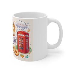 British Tea Time Mug — Cute London Icons (Big Ben, Tea, Corgi, Phone Booth)