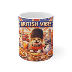 British Vibes Mug — Cute Corgi & Cat Tea Time Ceramic Coffee Cup