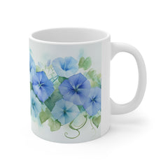 Blue Morning Glory Floral Mug — Watercolor Flower Coffee Cup
