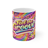 Feel the Groove Mug — Retro Rainbow Disco Coffee Cup
