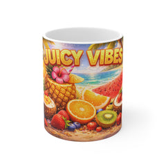 Juicy Vibes Coffee Mug — Tropical Fruit Beach Design 11oz