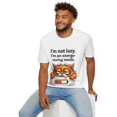 I'm Not Lazy Cat T-Shirt — "On Energy-Saving Mode" Funny Graphic Tee
