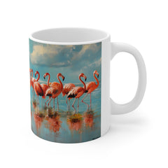 Flamingo Beach 11oz White Mug — Tropical Pink Flamingo Coffee Cup