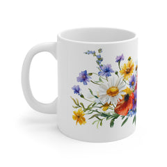 Floral Wildflower Bouquet Mug — Colorful Daisy & Poppy Coffee Cup