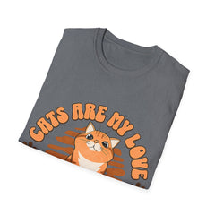 Cat & Coffee T-Shirt — "Cats Are My Love, Coffee Is My Life" Cute Cat in Coffee Mug Tee