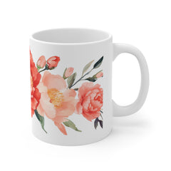 Floral Peony Mug — Watercolor Red & Peach Flower Coffee Cup