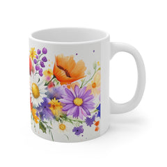 Wildflower Bouquet Mug — Watercolor Poppies & Daisies Coffee Cup