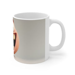 Funny Tongue-Out Smiling Face Mug — Whimsical Cartoon Coffee Cup