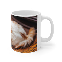 White & Ginger Cute Kitten 11oz White Mug – Adorable Cat Coffee Cup for Cat Lovers