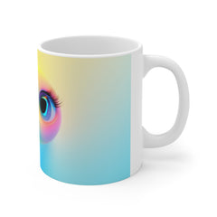 Cute Rainbow Chick Face Mug — Kawaii Colorful Bird Coffee Cup