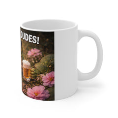 Cheers My Dudes Frog Coffee Mug – Funny Frog with Beer 11oz Ceramic Mug