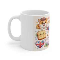British Tea Time Mug — Cute London Icons (Big Ben, Tea, Corgi, Phone Booth)