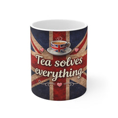 Tea Solves Everything Mug — British Union Jack Tea Cup Gift