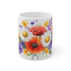 Wildflower Bouquet Mug — Watercolor Poppies & Daisies Coffee Cup