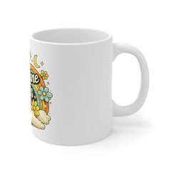 Sunshine Vibes Mug — Retro Rainbow Floral 11oz Coffee Cup