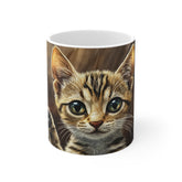Cute Close-Up Kitten 11oz White Mug – Adorable Cat Portrait Coffee Cup