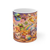 Whimsical Snack Party Mug — Cute Corgi, Marshmallow & Rainbow Snackscape Coffee Cup