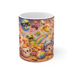 Whimsical Snack Party Mug — Cute Corgi, Marshmallow & Rainbow Snackscape Coffee Cup