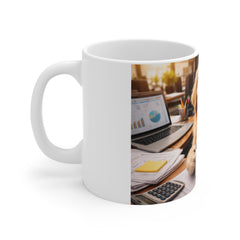 Dog Office Mug – Cute Golden Retriever with Coffee Desk Scene, Cute Pet Work-from-Home Gift