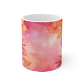 Tropical Plumeria Floral Mug — Pink Watercolor Hawaiian Coffee Cup
