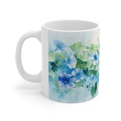 Morning Glory Floral Mug — Blue Watercolor Tea Coffee Cup